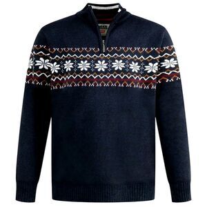 Duke Mens D555 Edinson Fair Isle Quarter Zip Kingsize Sweatshirt / Navy Marl